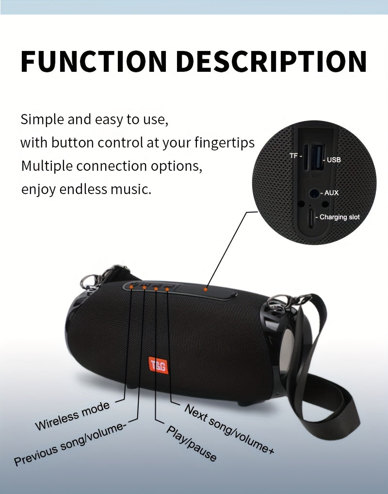 TG534 Portable Wireless Speaker with Dual Speakers, Wireless Speaker, TWS Stereo Hi-Res Audio, Hands-Free Call/Fm/Tf Card/U Disk, Connect to Mobile Phone/Tablet/Tv, Support Plug-In Card U Disk