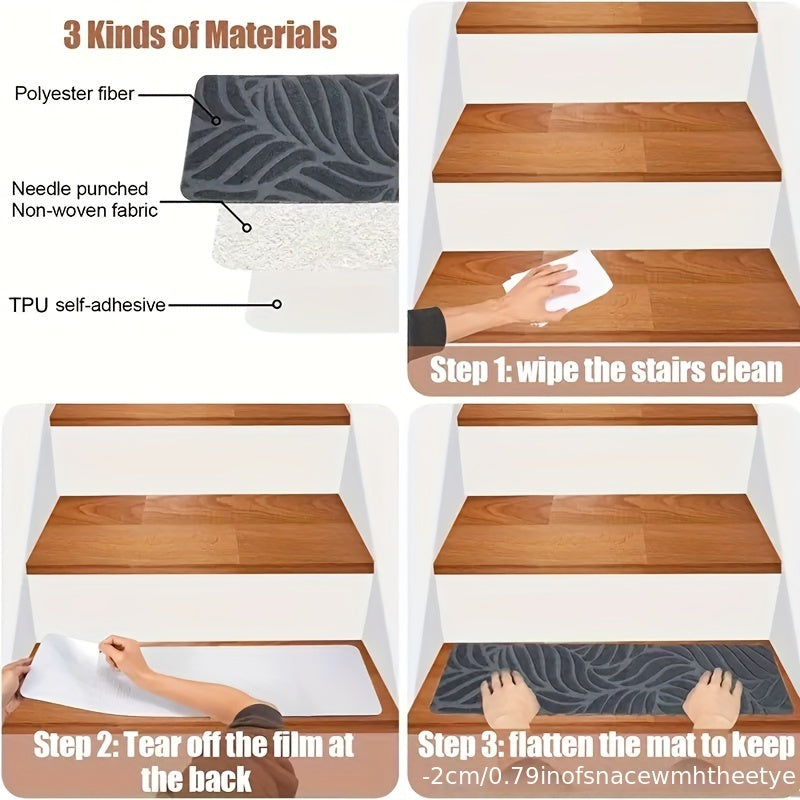 Anti-Slip Self-Adhesive Stair Treads – 3D Embossed, 30x8 Inch, 7/15-Piece Set, Indoor & Outdoor Stair Mats for Pets & Seniors, No-Tool Install, Scratch Resistant, Cut-to-Fit Design