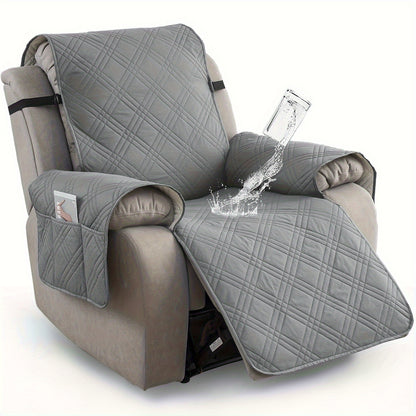 Waterproof Recliner Chair Cover Non-Slip Slipcover with Pocket – 5-Layer Quilted Furniture Protector for Pets, Washable, Easy Install, Elastic Straps – 9 Colours Including Black, Grey & Beige