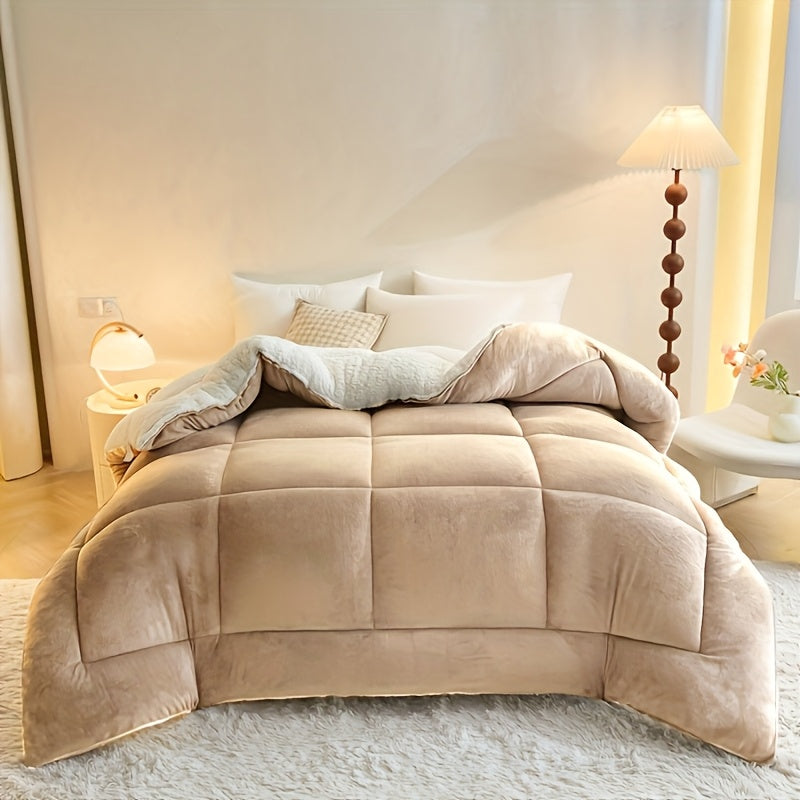 Thickened Winter Comforter Quilt with Coral Fleece Filling – Warm Heavyweight Blanket for Single Bed, Soft Lamb Fleece Cotton Quilt for Autumn & Winter, All-Season Cozy Bedding Duvet