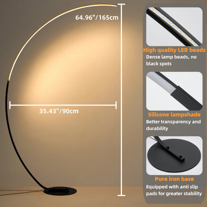 Arched Floor Lamp 65" with Remote – Dimmable LED Colour Changing Standing Reading Lamp, Curved Black Ambient Light for Bedroom & Living Room