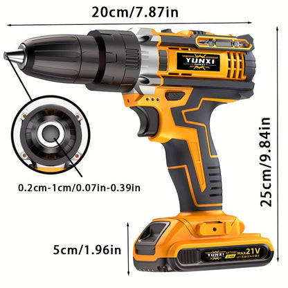 21V Cordless Drill Electric Screwdriver – Lithium Impact Drill Kit with Multifunctional Pistol Grip, Rechargeable Power Tool for Home & DIY