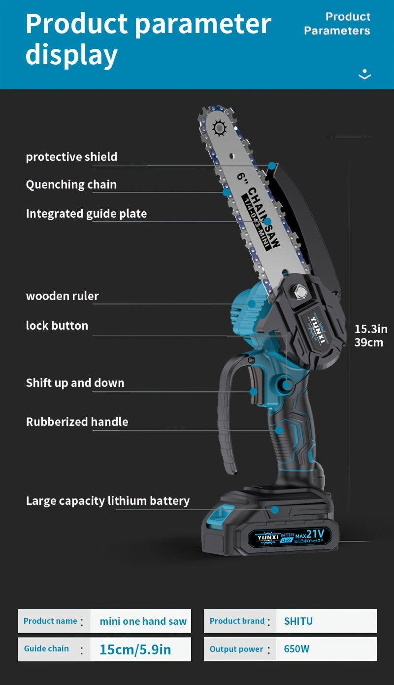Auto-Tension 6-Inch Cordless Chainsaw with Auto Oiler & Battery Charger – Handheld Electric Mini Chainsaw for Branch Trimming Yard Garden Home, Gift for Men Fathers Husbands, 1-2 Battery Options