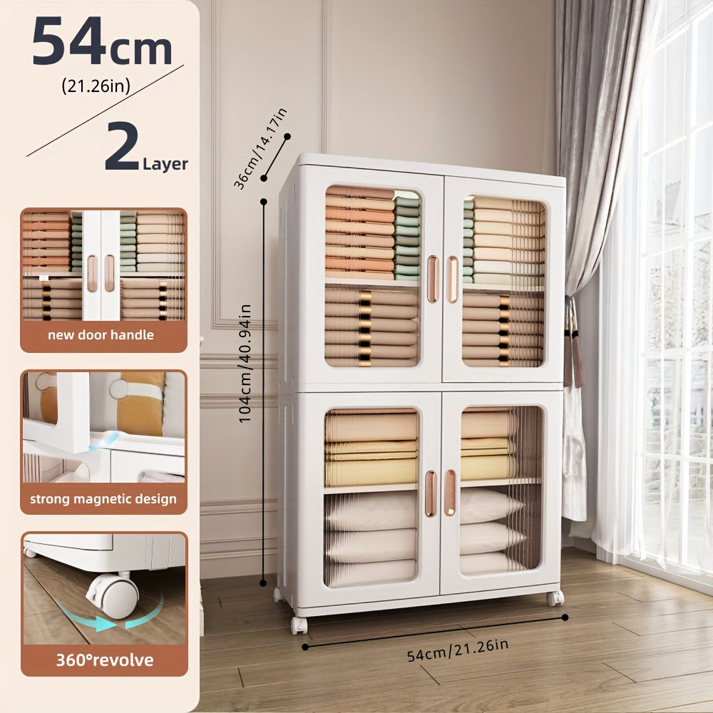 Stackable Wheeled Storage Box with Lid - Large Capacity Wardrobe Locker & Shoe Cabinet for Bedroom, Bathroom, Garage & Corridor - Portable Rolling Home Storage Organizer for Clothes, Tools & Groceries