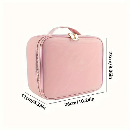 LED Lighted Makeup Bag with Mirror – Travel Cosmetic Train Case Organizer with 3-Tone Light, Adjustable Divider & Brush Board for Women – Perfect Christmas, Birthday & Holiday Gift