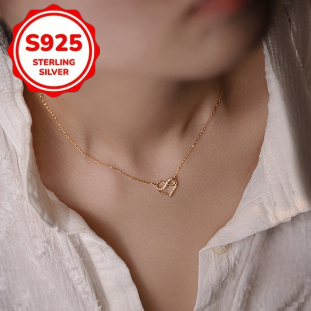 S925 Silver Love Synthetic Zirconia Necklace - Unlimited Lucky Design, Number 8 Collarbone Chain, Fashionable Jewelry Gift, Suitable for Women