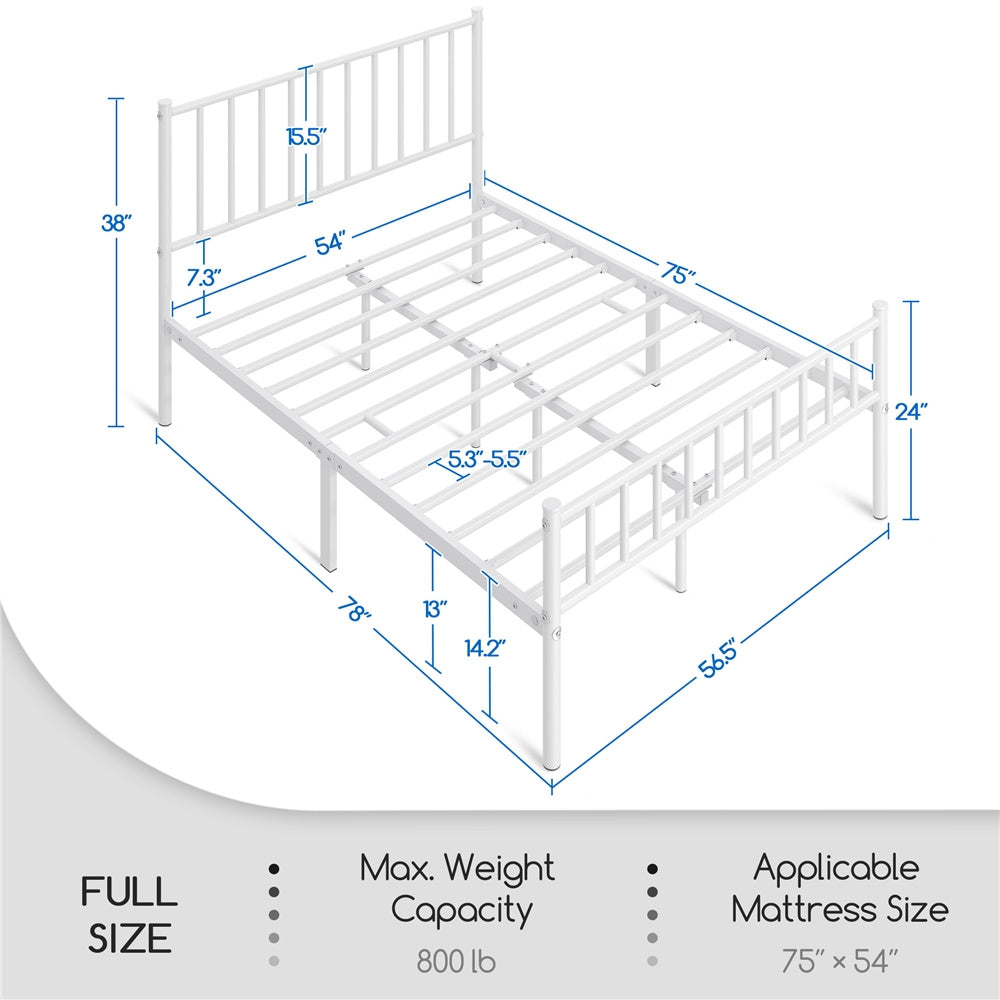 ALDEN DESIGN Bed Frame, Metal Platform Bed Frame, Minimalist Metal Bed Frame with Vertical Bar Headboard and Footboard, Underbed Storage, Bedroom, Farmhouse Metal Bed Foundation for Guest Room, Loft, Condo, Apartment, White/Black, Twin/Full/Queen Size