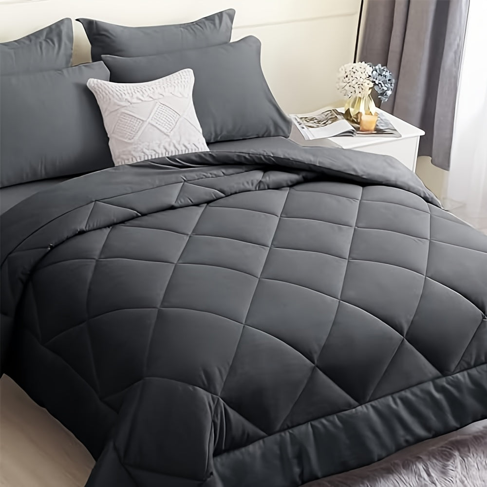 7-Piece Black Comforter Set Bed in a Bag – Ultra-Soft Goose Down Alternative, Premium 1800 Series with Comforter, Flat Sheet, Fitted Sheet, Shams & Pillowcases for All Seasons