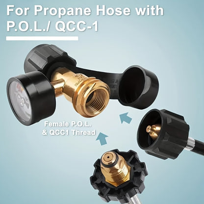 Propane Tank Liquid Level Indicator with QCC1 Connector – Universal North American Gas Tank Gauge, Pressure Conversion Head for BBQ Grill Camping RV, 1pc or 2pcs | Canada