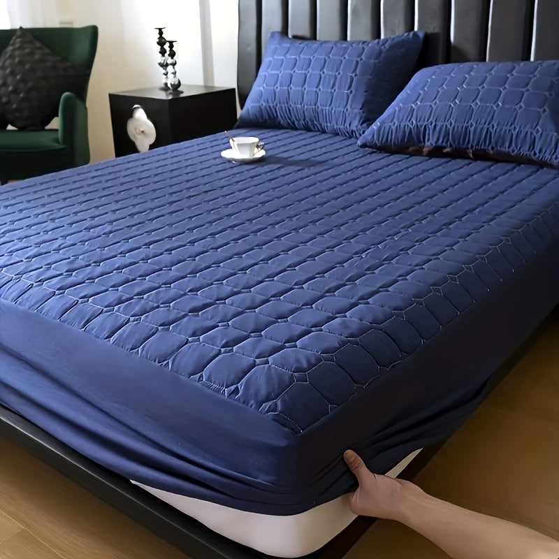 Quilted Fitted Sheet Solid Colour – Soft Breathable Wrinkle-Resistant All-Season Bed Sheet, Minimalist Modern Design, Machine Washable, Ideal for Bedroom, Apartment, Dorm & Hotel