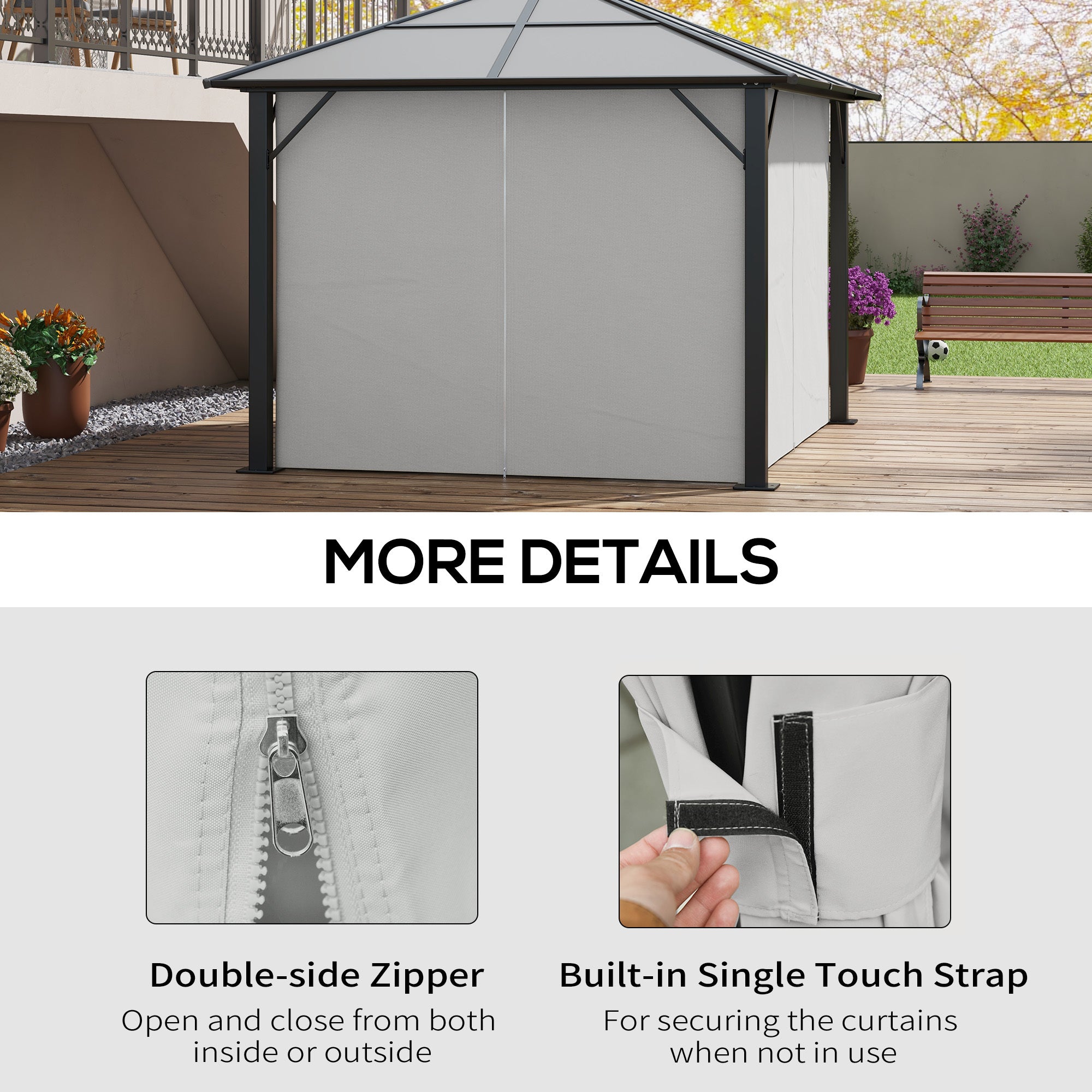 Replacement Gazebo Curtains with Zipper, 4-Panel Gazebo Privacy Side Panels Only, for 10' x 12' (3 x 3.6 M) Gazebos or Pergolas, Hooks/C-Rings Included, Brown, Outdoor Events Protection, Durable Polyester Fabric, Easy Installation