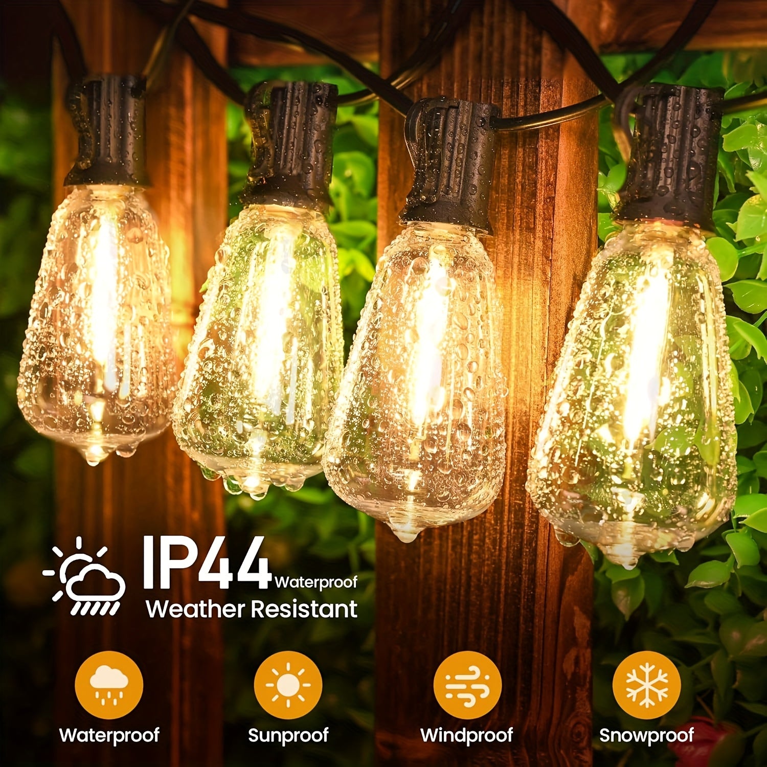 Shatterproof Outdoor String Lights 50ft 100ft 150ft Warm White Dimmable Patio Lights with ST38 LED Edison Bulbs, Connectable Hanging Lights for Backyard, Balcony, Porch & Party – Indoor Outdoor Garden Decor