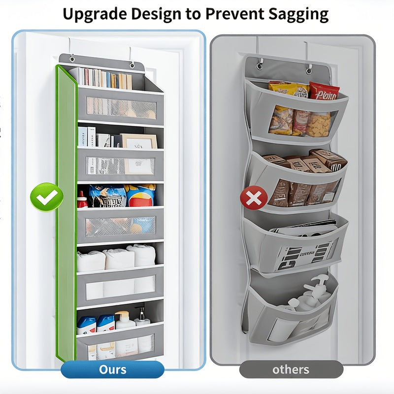 Over the Door Organizer 3/5-Tier – 44 lb Anti-Tilt Hanging Door Storage with 5 Large Pockets, No Drilling, Space-Saving for Bedroom Bathroom Pantry & Kitchen – Grey & Black