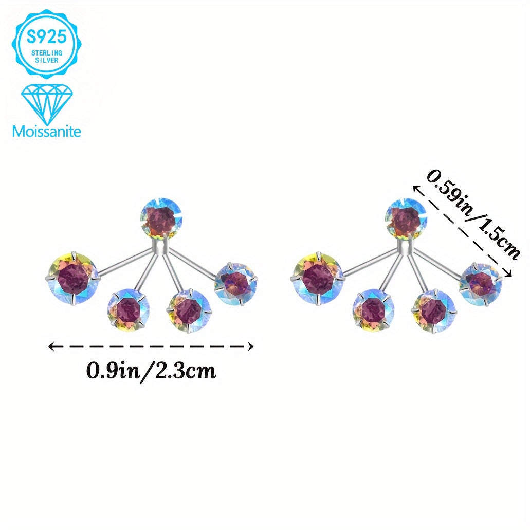 EJG - 925 Silver Colorful Moissanite Women's Earrings, Hypoallergenic, Nickel-free, Unique Design, Dazzling, Holiday Gift for Friends, Women's Jewelry That Can Be Worn At Parties And Daily Occasions