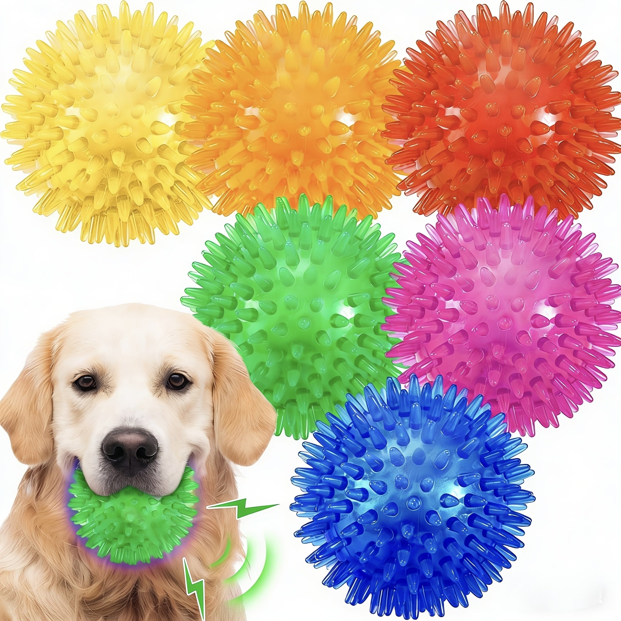 Squeaky Spikey Dog Toy Balls 4/6 Pack – BPA-Free Puppy Chew Toys for Teething, Durable Interactive Fetch Balls for Small, Medium & Large Dogs