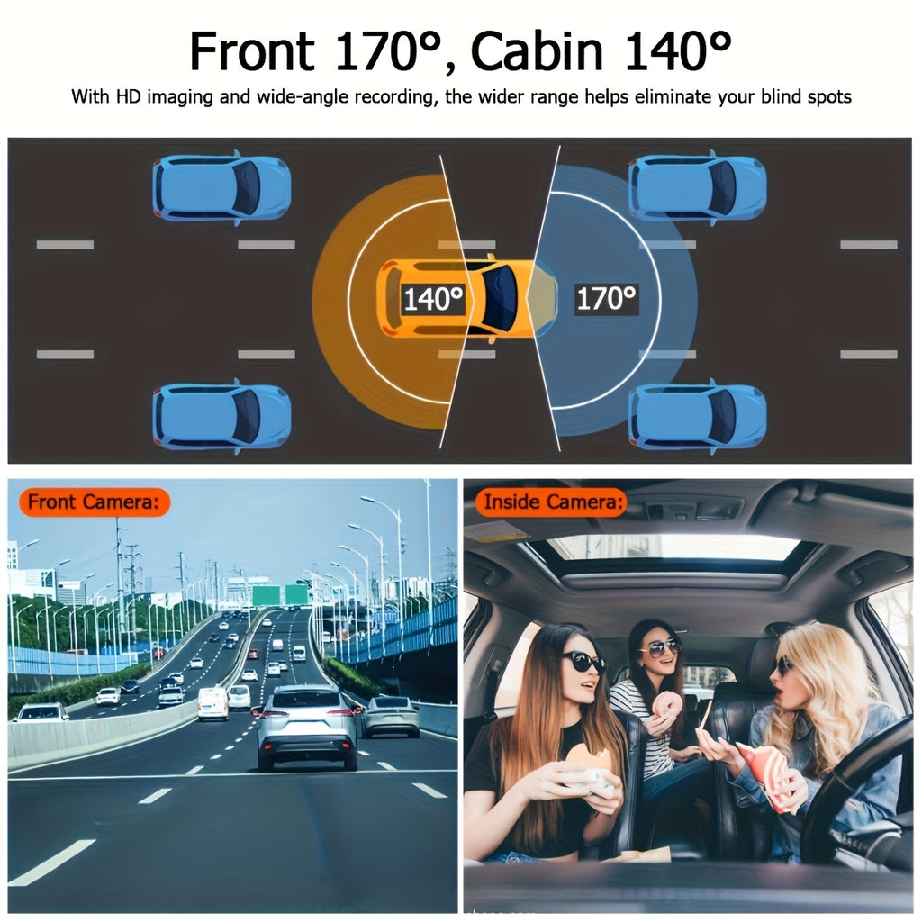 [ Triple Camera Dash Cam with Dual Front & Inside Car & Reversing Camera-Dash Camera for Cars] WIFI, G-Sensor, Loop Recording, Night Vision, Motion Detection, Parking Monitoring - for Taxi, Truck, SUV, Sedan - Car Accessories, 16GB/32GB(optional)