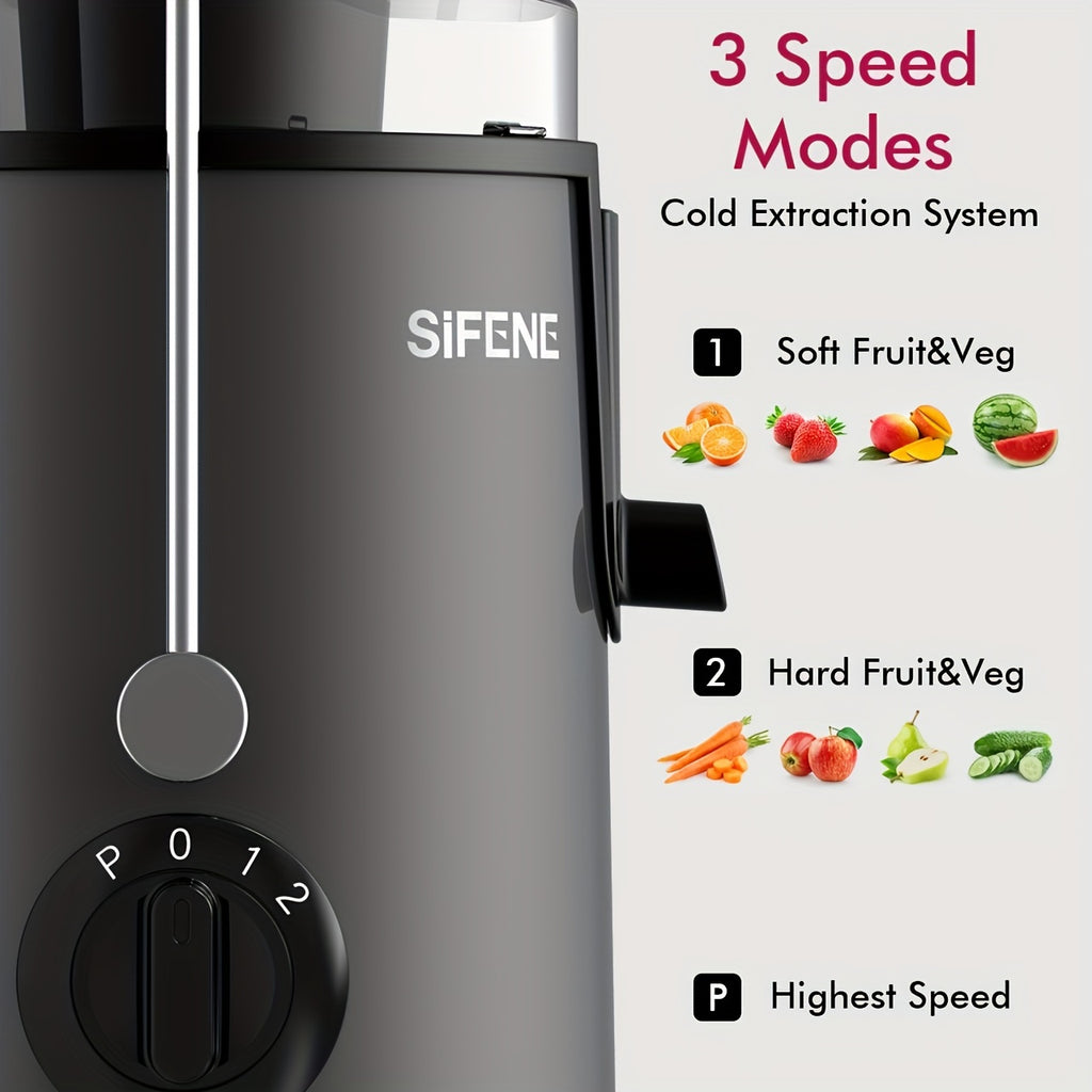SiFENE Small Stainless Steel Centrifugal Juicer Machine for Fresh Fruit & Vegetable Juices - Easy-Clean, Home Kitchen Essential for Healthy Diets & Fitness Lifestyles, - Perfect for Juices, Sorbet, Milk Shakes, Ice Slushies, and Smoothies, Gray.