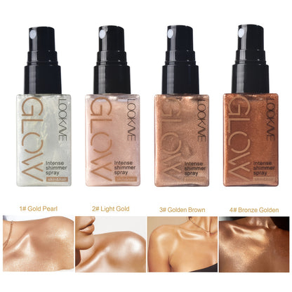 Glowing Highlighter Face & Body Powder – Luminous Shimmer Spray with Liquid Formula, Medium Coverage Instant Radiance for Eyes, Neck & Lips, Long-Lasting Body Glow (1.01oz)
