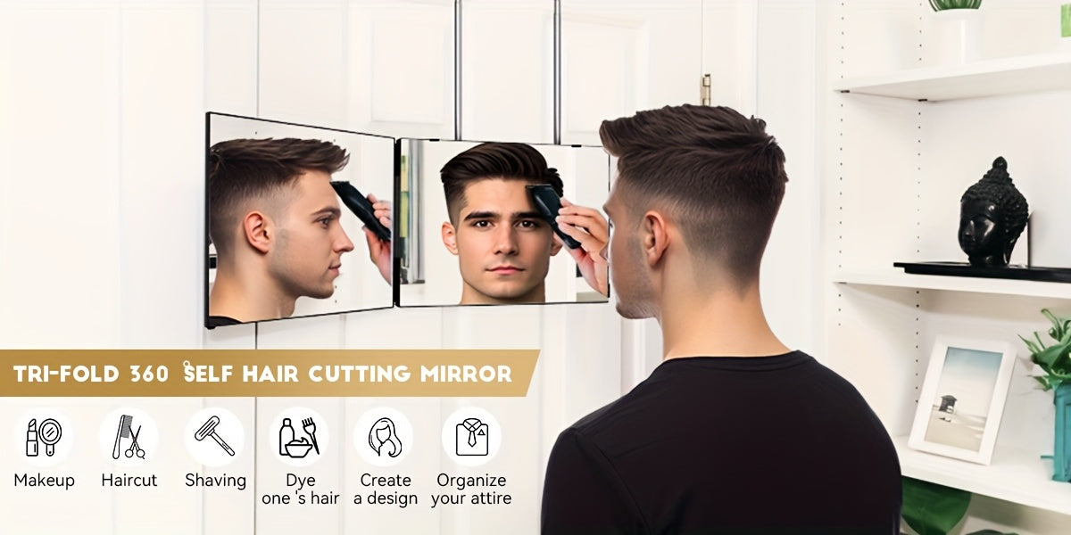 360-Degree Viewing Angle Hair Cutting Mirror, 3-Way Self Haircut Mirror with Clear Anti-Fog HD Glass, USB Rechargeable, Plastic Frame, Beauty And Personal Care Mirror, Wedding Gift, Triple Fold Mirror, Limited Time Discount, Wedding Easter Gifts