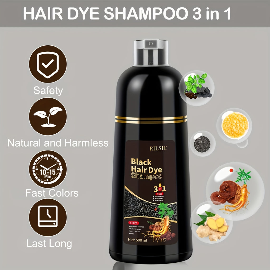 RILSIC 3-in-1 Herbal Hair Dye Colour Shampoo – Instant Natural Hair Colouring in Minutes for Women & Men | 16.91oz Halloween & Everyday Gift
