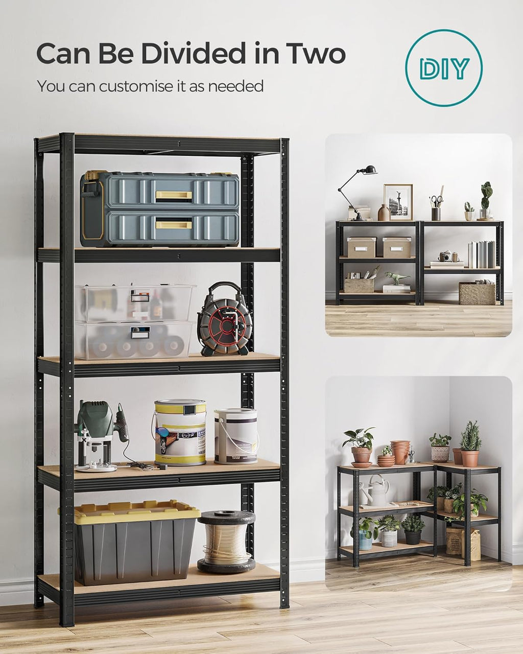 1PC Heavy Duty Storage Shelves, 5-Tier Industrial Shelving Unit with 2200 lbs Capacity, Adjustable Metal Utility Rack, Freestanding Garage Shelving for Organization, Easy Assembly, Wide Use for Warehouse, Kitchen Pantry, Basement, Laundry Room, Closet, Ba