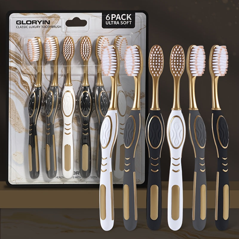 GLORYIN [6Pcss Travel Set] [6Pcss Travel Set X 2] White Platinum Series Olive-Shaped Anti-Slip Handle Travel Essential Household, Adult, Couple, Soft Bristle Toothbrush