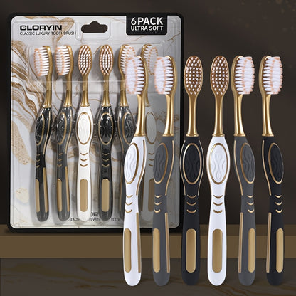 Soft Bristle Travel Toothbrush Set 6-Pack - Anti-Slip Olive-Shaped Handle, White Platinum Series for Adults & Couples - Portable Household Toothbrush Kit, Travel Essentials Bathroom Accessory