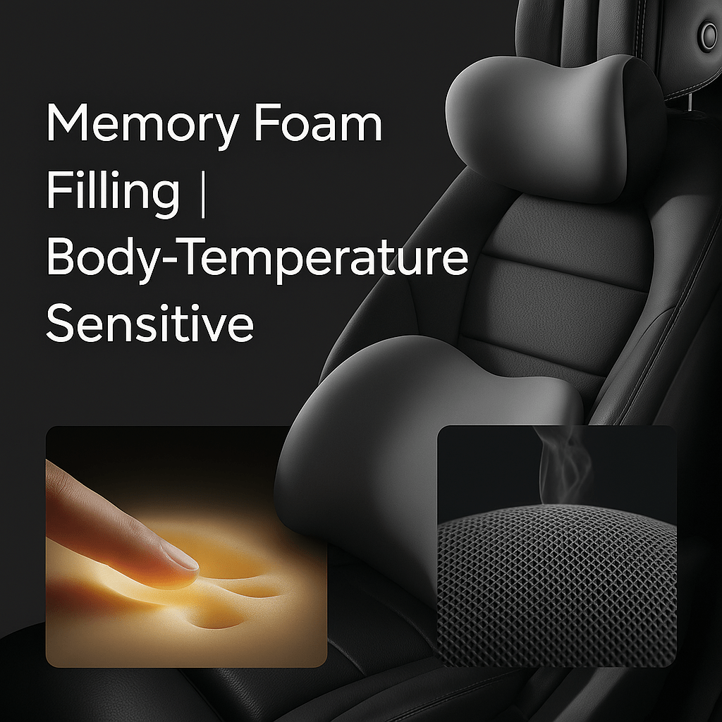 Car Headrest and Lumbar Support Set Autumn/Winter Comfort Upgrade Ergonomic Contoured Design High-Density Foam Filling Long-Distance Driving Comfort Includes