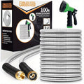 100Ft Heavy Duty Stainless Steel Garden Water Pipe with 10 Function Nozzle, 3/4" Connector, Flexible Leak-Proof Design for Yard, Lawn, Car Wash, Pet Cleaning - Durable Outdoor Water Pipe, Reinforced Construction, Specialized Gardening