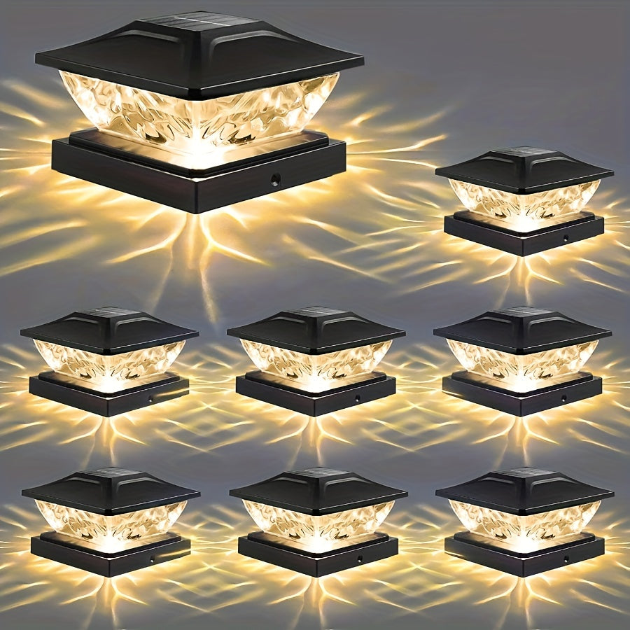 Solar Post Cap Lights for Wood Fence Deck 8/12 Pack – 2 Colour Modes LED Column Cover Light for 3.5x3.5 4x4 5x5 Posts, Garden Porch Patio Stair Outdoor Decor