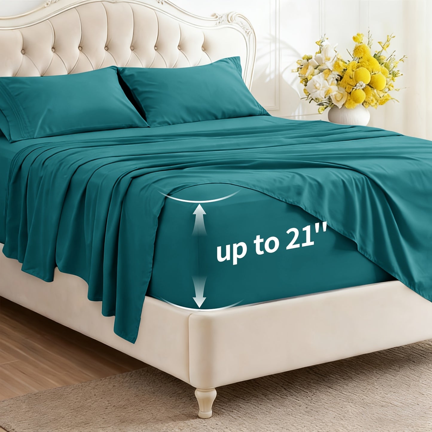 Silver Infused Bamboo Sheet Set 3/4pcs – Ultra-Soft Cooling Bed Sheets with 17" Deep Pockets, Antibacterial Wrinkle-Free Viscose Bedding for Hot Sleepers, Fitted Sheet, Flat Sheet & Pillowcases, Twin Full Queen King, 7 Colours