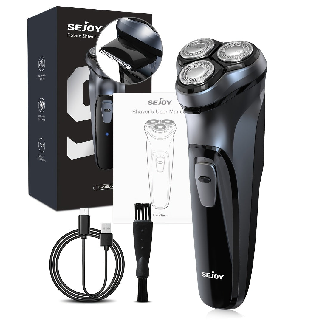 Electric Razor for Men – Wet & Dry Rechargeable Electric Shaver with Pop-Up Trimmer – Rotary Face Shaver for Close Comfortable Shave – Blue, Gray & Green