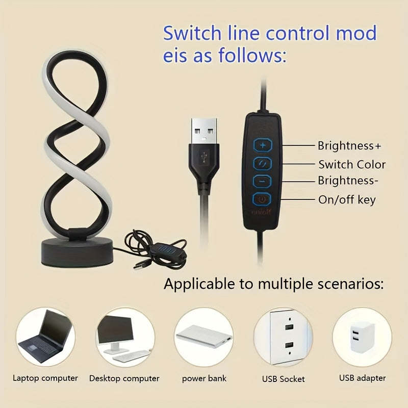 1/2pcs Spiral LED Table Lamp, Dimmable Modern Push Button Control Desk Light, 10 Adjustable Brightness, Metal Power Supply, Indoor Use for Bedroom, Living Room, Office, Home Decor, Perfect for Birthdays, Christmas, Valentine's, New Year Gift