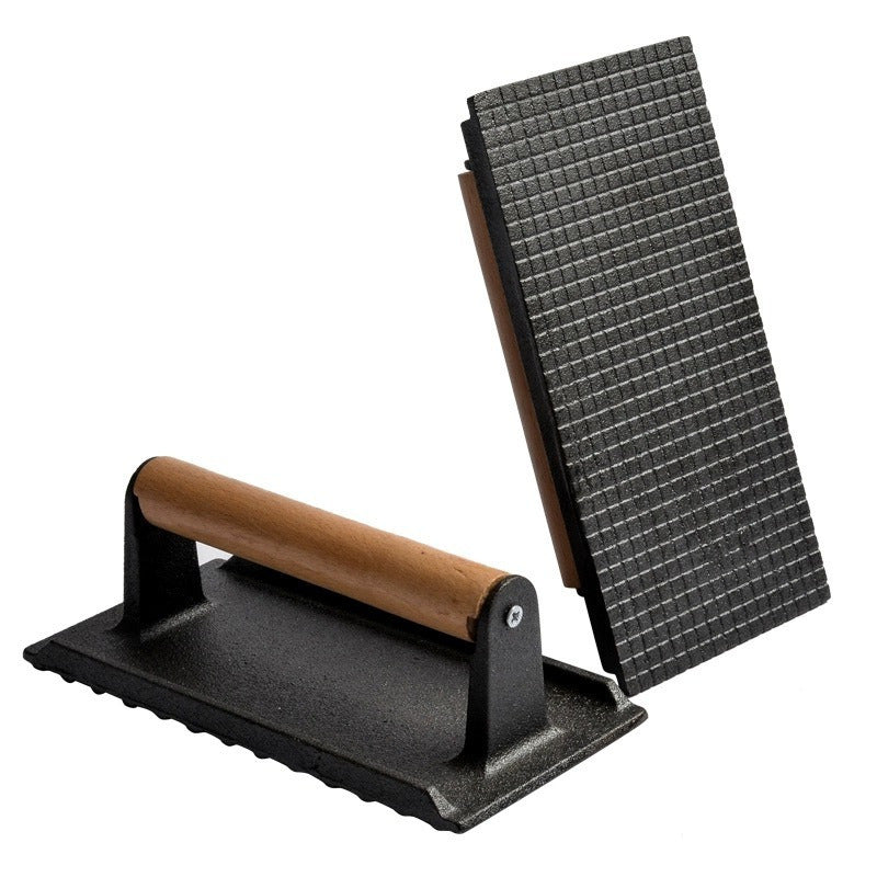 Rust-Resistant Smash Burger Press-Heavy-Duty Cast Iron Patty Maker with Heat-Resistant Wooden Handle, Includes 7"Round & 8.2"X4.3"Rectangle Grill Press-Ideal for Smash Burgers, Bacon & Sandwiches