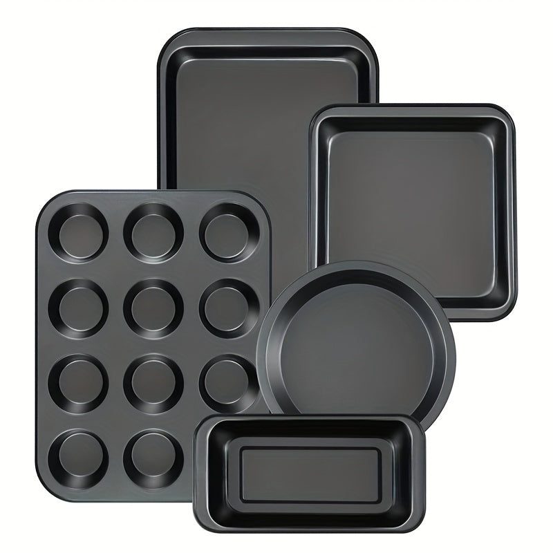 Baking Pans Nonstick Set, 5pcs Bakeware Sets with Round/Square Cake Pan, Muffin Pan, Loaf Pan, Roast Pan, Baking Sheets for Oven, Mobzio Kitchen Cookware Sets Baking Supplies