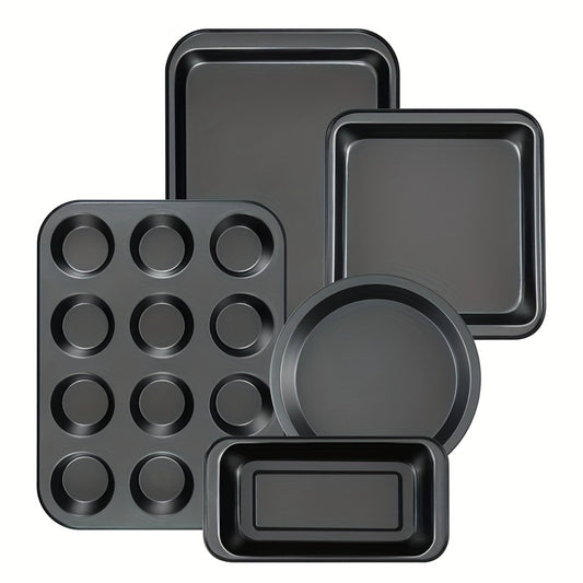 Baking Pans Nonstick Set, 5pcs Bakeware Sets with Round/Square Cake Pan, Muffin Pan, Loaf Pan, Roast Pan, Baking Sheets for Oven, Mobzio Kitchen Cookware Sets Baking Supplies