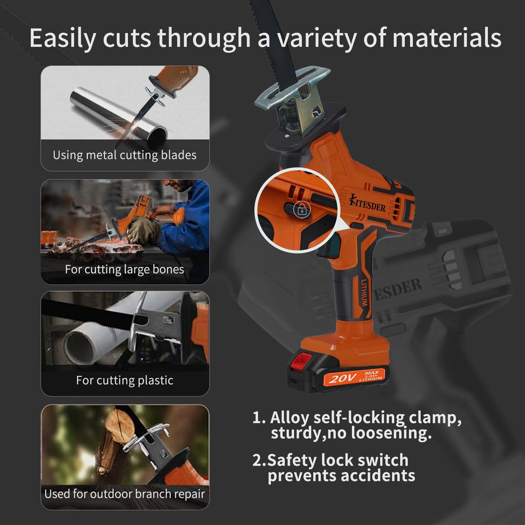 20V Reciprocating Saw | Hand-Held Lightweight Cutting Tools with Battery, Power Tools | Lithium Battery, Cut Metal, Cut Wood, Plastic Pipes, Repair Branches, A Wide Range of Uses, Both Home And Outdoor Use
