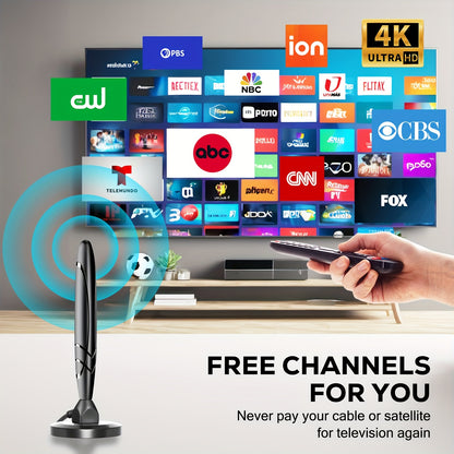 HD Indoor TV Antenna 4K 1080P 360° Reception with Signal Booster & Removable Amplifier, Free Local Channels ABC CBS NBC FOX, Smart IC Technology for Smart TVs Canada