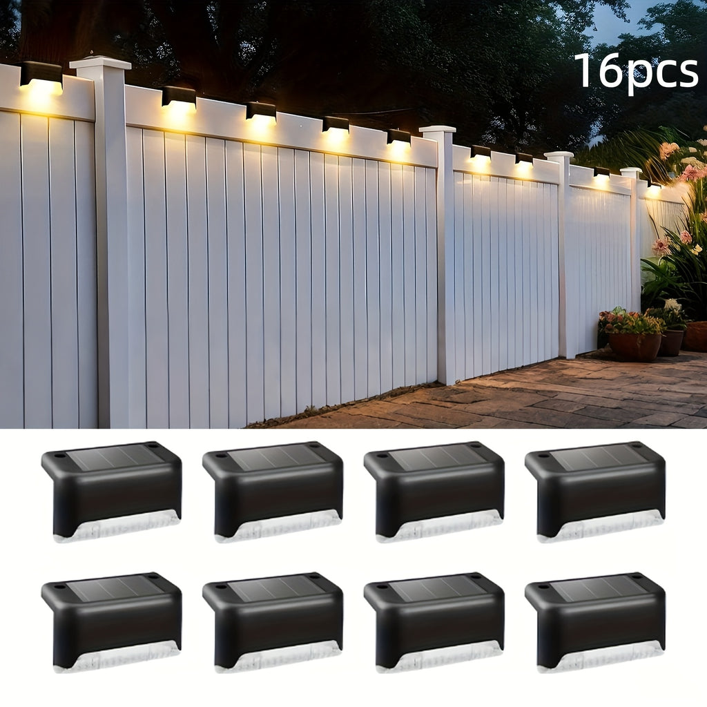 16pcs Solar Garden Step Lights, Deck Lights, Warm/White Embedded Installation, Suitable for Landscape Lighting And Guide Lights in Courtyards, Villas, Stairs, Balconies, And Gardens
