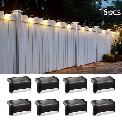 Solar Step Lights Embedded 16-Pack Flush-Mount Deck & Stair Lights with Warm White or Cool White LED – Waterproof Landscape Guide Lights for Outdoor Stairs, Balcony, Courtyard, Villa & Garden Pathway