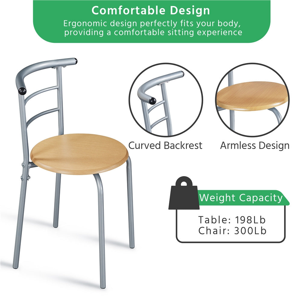 ALDEN DESIGN Dining Table Set, 3pcs Modern Round Dining Table Set for 2, Compact Space Saving Kitchen Table and Chairs with Steel Legs & Storage Rack, Perfect for Apartments, Dorm Rooms, Breakfast Nooks