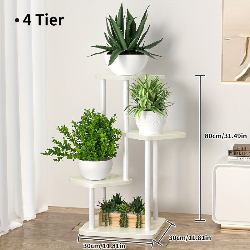 Wooden Tiered Plant Stand 4 5 or 6 Layer Flower Shelf Planter Rack in Black or White – Freestanding Indoor Multi-Tier Display Stand for Multiple Flower Pots, Living Room, Balcony & Home Decor