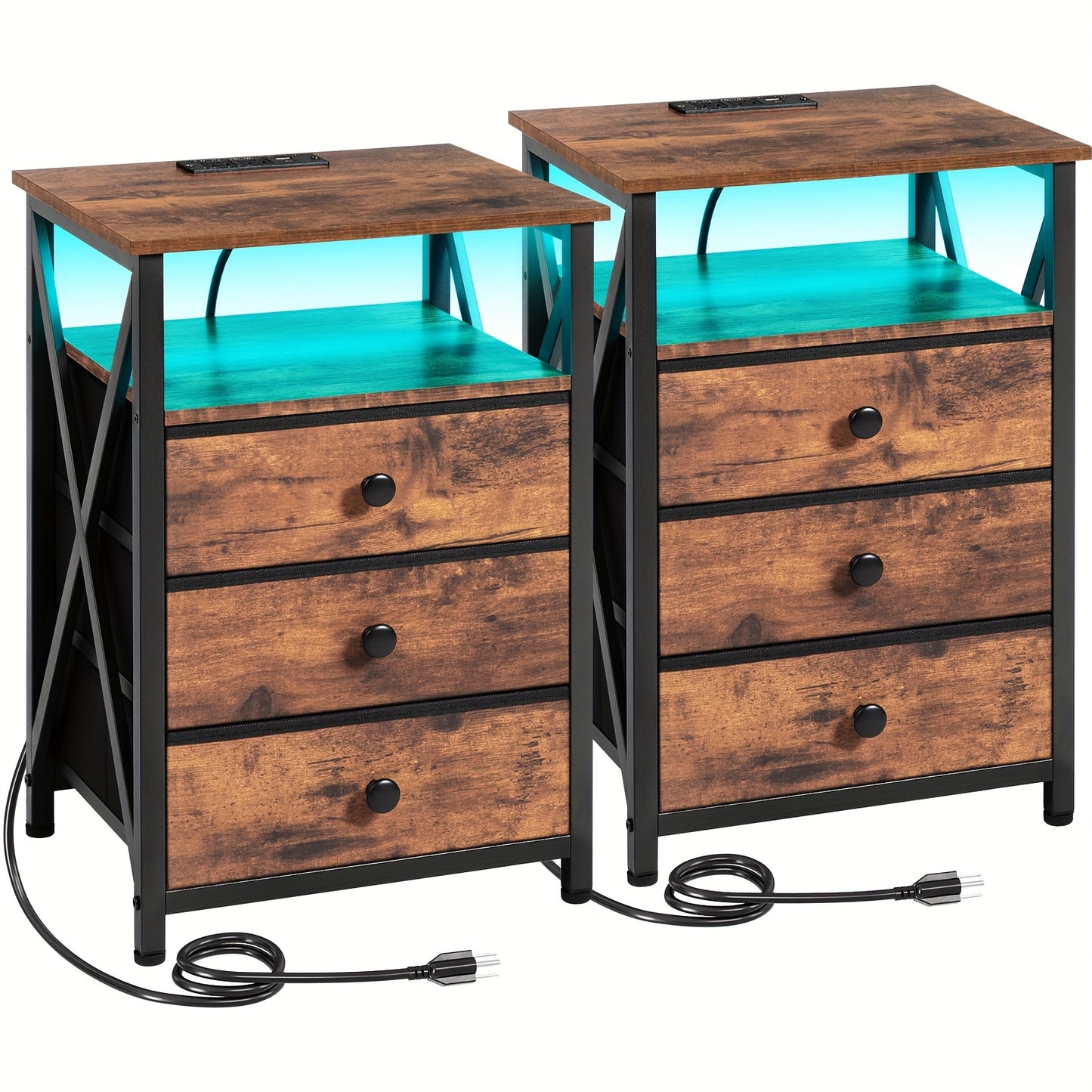 LED Nightstand with Charging Station & Fabric Drawers – Modern Bedside Table End Table for Bedroom Living Room, Better Storage (1pc or 2pcs Set)