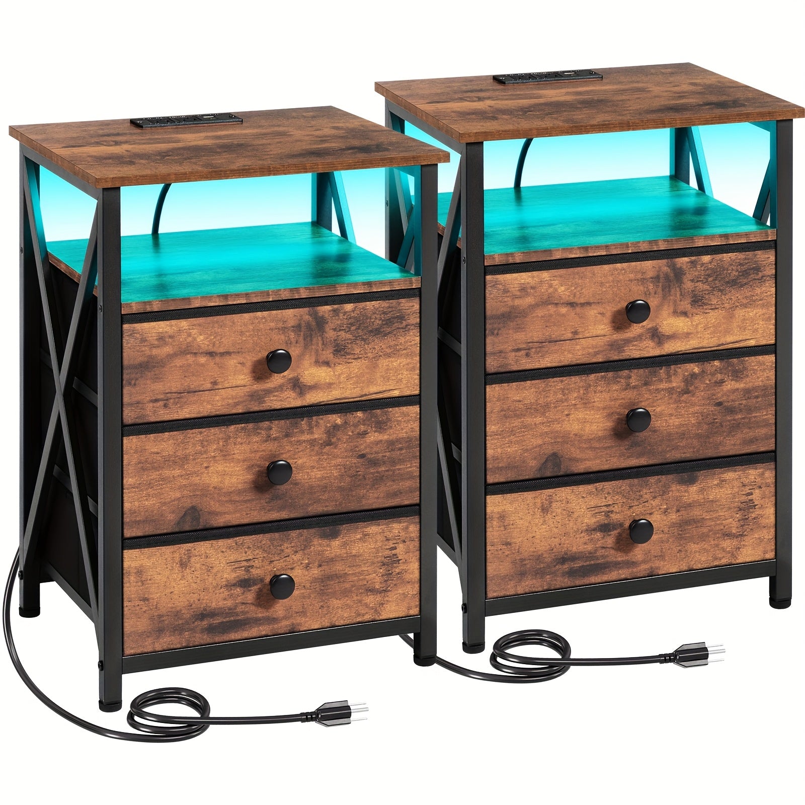 AMHANCIBLE Night Stand 1pc/2pcs, LED Nightstand With Charging Station, End Tables Living Room With Fabric Drawers, Better Storage, Bedside Table For Bedroom