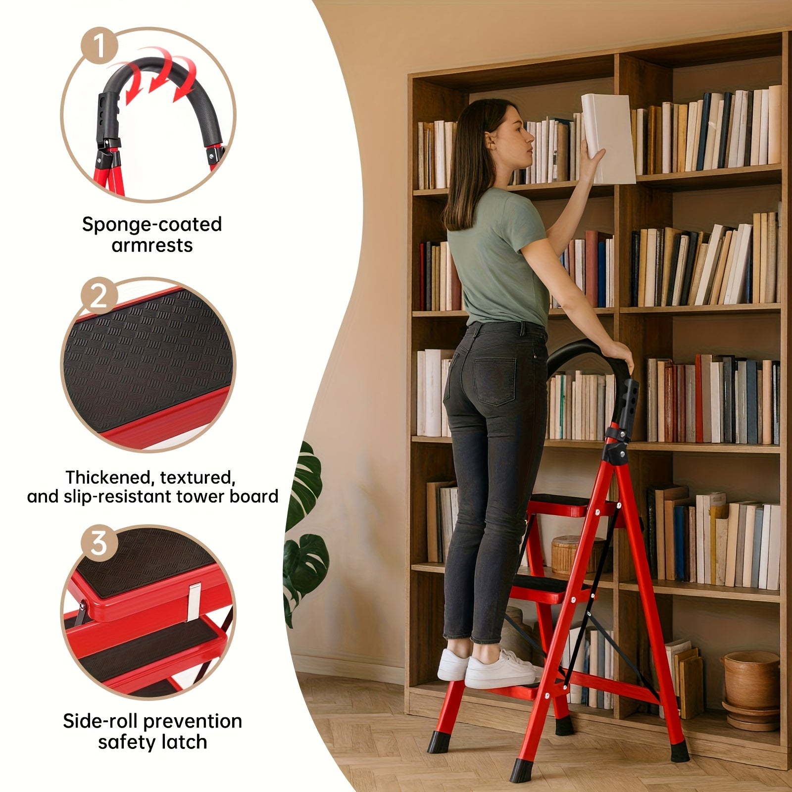 550 Heavy-Duty 3/4/5-Step Folding Ladder - Heavy-Duty A-Frame Metal Ladder with Thickened Non-Slip Iron Steps, Wide Base And Locking System, 3/4/5-Section Foldable Design for Home - 550 Weight Capacity (Use)