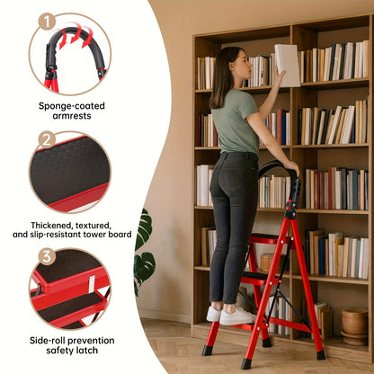 Heavy-Duty Folding Step Ladder 250–450 lb Capacity – A-Frame Metal with Non-Slip Steps, Wide Base & Locking System, 3/4/5-Step Foldable Design for Home, Garage & Outdoor Use