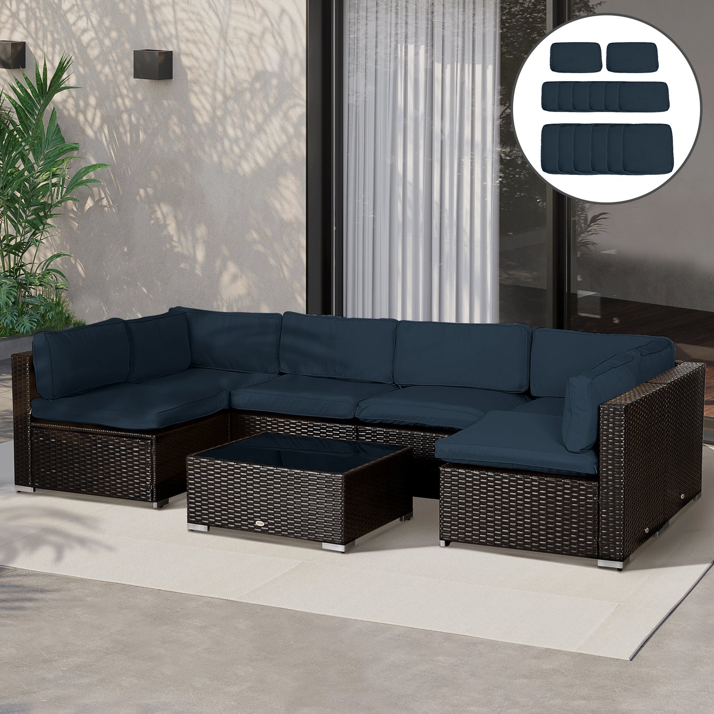 Outdoor Cushion Covers 14 Pcs Replacement for Rattan Sofa Set Polyester Waterproof Dustproof Machine Washable Zipper Closure Navy Blue - Patio Garden Furniture Covers, Canada