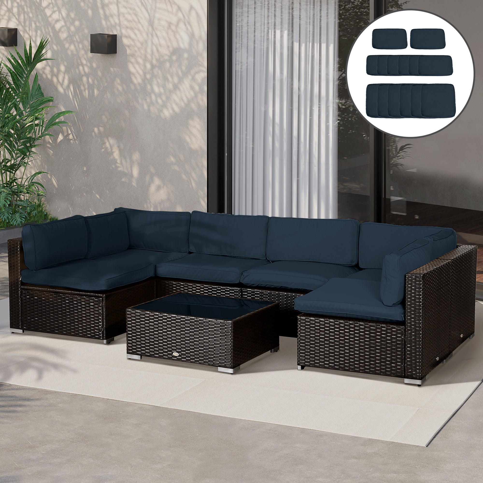 Outdoor Cushion Covers 14 Pcs Replacement for Rattan Sofa Set Polyester Waterproof Dustproof Machine Washable Zipper Closure Navy Blue - Patio Garden Furniture Covers, Canada