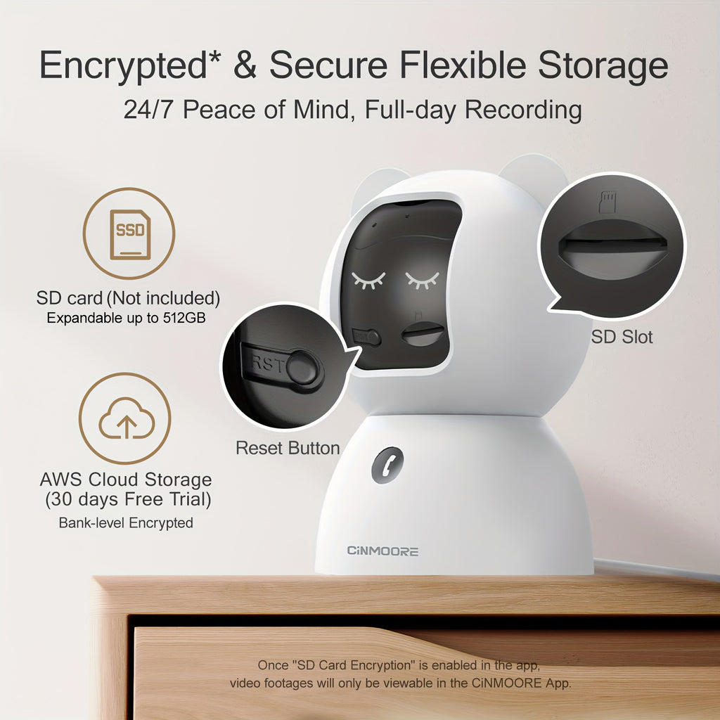 CINMOORE 2.5K Security Camera Indoor, Non-Subscription AI Person/Pet/Cry Detection, 4MP Pet/Dog/Cat Camera W/Phone App, Pan Tilt 2.4GHz WiFi Cameras For Home Security, IR Night Vision, Full Duplex 2-Way Audio