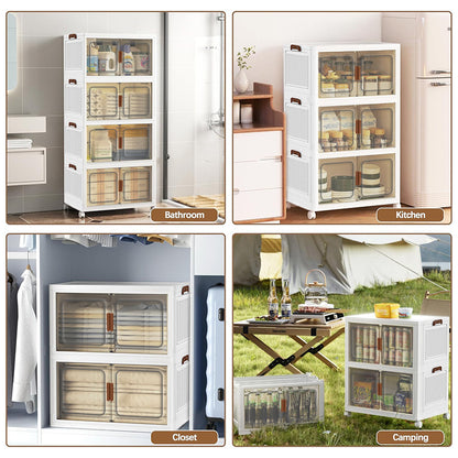 Stackable Clear Shoe Box Organizer with Door – Foldable Plastic Shoe Rack 2/3/4/5 Layer Storage Cabinet for Living Room, Entryway & Closet, Easy Assembly, Big Capacity Shoe Shelf
